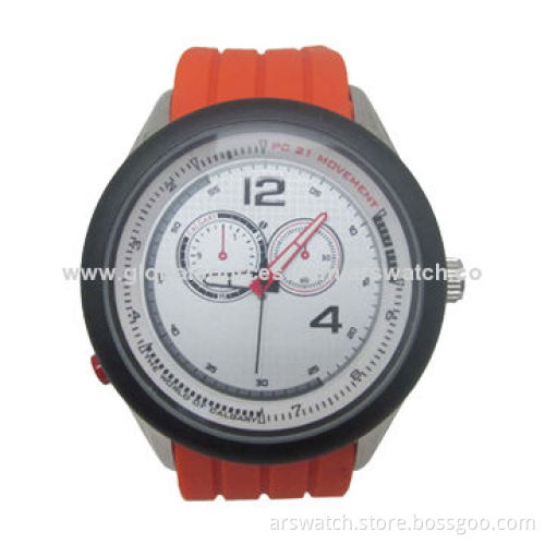 Sports Watch in Japan Quartz Movement, Silicone Strap, 3ATM Water-resistant